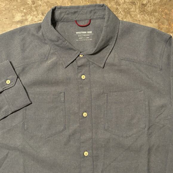 Western Rise Shirt Womens XL Blue Tech Long Sleeve Yoke Rodeo Stretch Button - Picture 1 of 13